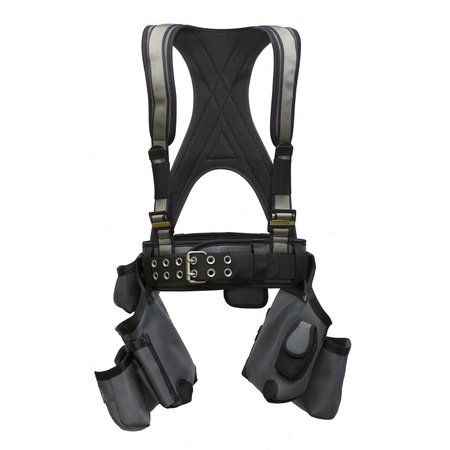 SUPER ANCHOR SAFETY Medium - Gray Frame/Silver Webbing All-Pakka Harness with Tool Bag Combo. (Not for Fall Protectio 6351-GSM